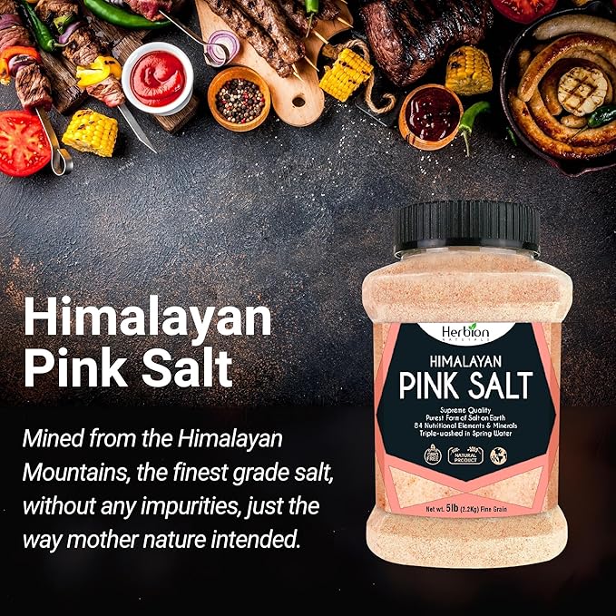 Herbion Naturals Himalayan Pink Salt Jar Fine Grain, GMO Free, Supreme Quality Chemical Free, Vegan, Kosher Certified, Fine Grain All-Natural Salt, Triple-Washed in Spring Water, 20 Lbs Jar (Pack of 4)