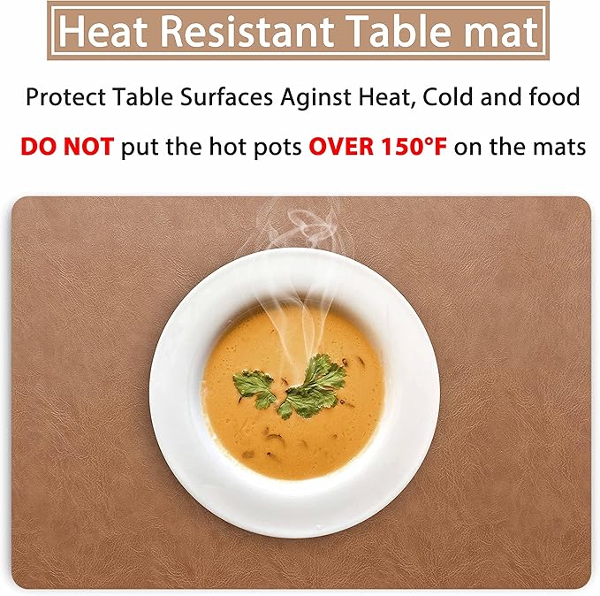 Set of 6 Faux Leather Placemats, PU Table Mats, Waterproof, Stain Resistant, Heat Resistant, Non-Slip Easy to Clean for Kitchen Dining Table,Conference Table