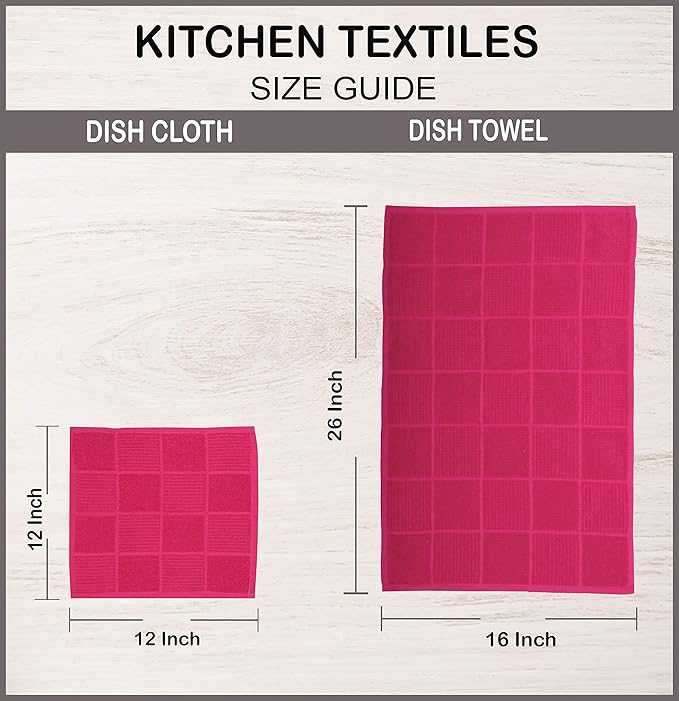 AMOUR INFINI Dish Cloths for Washing Dishes Set of 8 - Highly Absorbent, Super Soft Kitchen Dishcloths - Reusable Quick Dry Dish Rags for Cleaning & Drying Kitchen Linens (12x12 Inch - Pink)