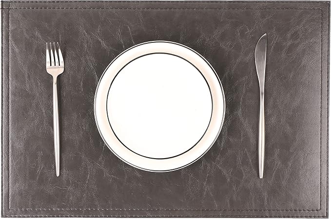 Jovono Waterproof PU Placemats, Faux Leather Dining Table Mat, Set of 8, Easy to Wipe Off Scrub Vinyl Mat, Heat & Stain Resistant for Office Conference Table, Home Décor Grey