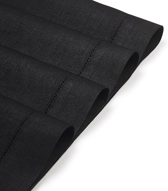 D'Moksha Homes Linen Placemats Set of 4 - Classic Hemstitch Black Placemats 14 x 19 Inch - 100% Pure Linen Table Mats for Fall, Thanksgiving, Holiday - Handcrafted and Machine Washable