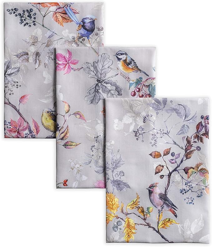 Maison d' Hermine Kitchen Towels Set of 3 100% Cotton 20" x 27.5" Reusable Cloth Tea Dish Towels Absorbent with Hanging Loop for Kitchen Dining Thanksgiving Christmas Decorations (Equinoxe - Grey)