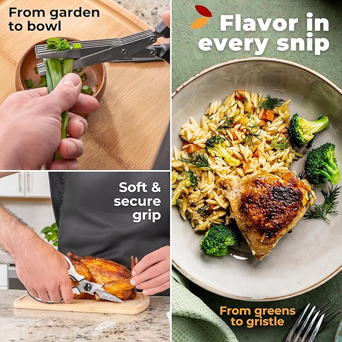 Gidli 2 Pack Kitchen Scissors & Kitchen Shears - Lifetime Replacement Warranty - Herb Scissors with 5 Blades and Cover - Heavy Duty Vegetable Salad Multi Blade All-Purpose Food Shears Dishwasher Safe