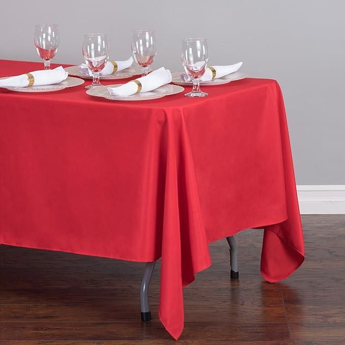 LTC LINENS 2 Pack Red Tablecloths Rectangular 70 x 120 Inch for 6 or 8 ft Rectangle Banquet Tables with Half-Drop - Stain and Wrinkle Resistant Polyester Fabric Cloth Table Covers for Wedding, Party