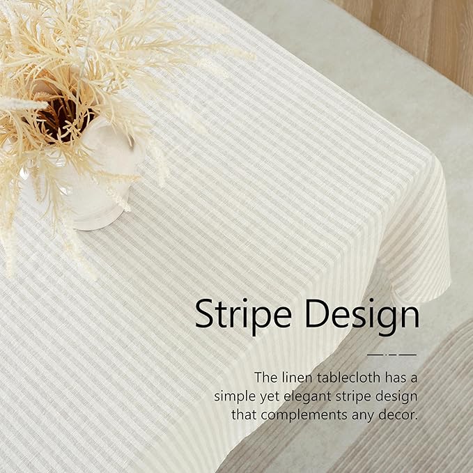 Linen World Stripe Linen Tablecloth, 100% French Natural Stripe Table Cloth 55" x 55" Inch, Washable Square Tablecloth for Dining, Outdoor, Weddings and Restaurants, Decorative Valentine Easter