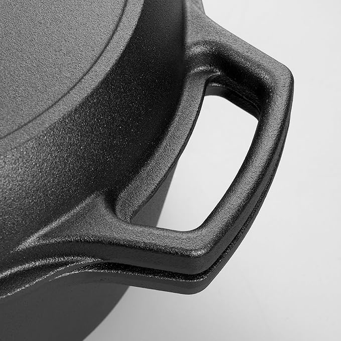 Pre-seasoned Cast Iron Double Dutch Oven Pot with Skillet Lid, Dual-handle, for Bread Baking, Outdoor, Campfire Cooking, 5 Quart