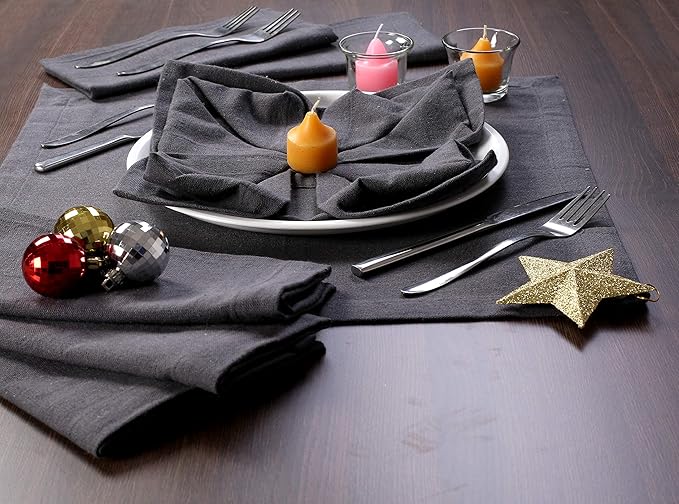 Ramanta Home Charcoal Cotton Dinner Napkins Set of 12 | 100% Cotton 18x18 Inch Cloth Napkins | Reusable Fabric Table Napkins for Everyday Use, Parties, Weddings, Thanksgiving, Christmas, Halloween