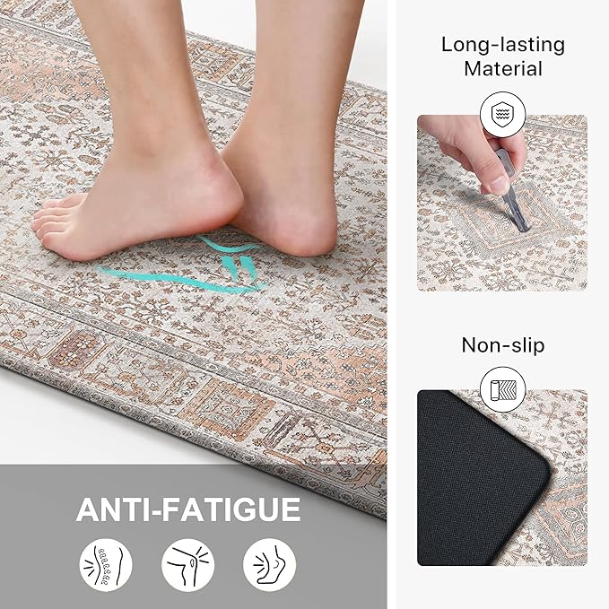 GENIMO Kitchen Mats for Floor, Washable Anti Fatigue Mat for Cushioned, 17.3"x59", Waterproof Kitchen Rugs, Non Slip Foam Comfort Standing Mat Rug for Home, Runner, Sink, Laundry, Oleander
