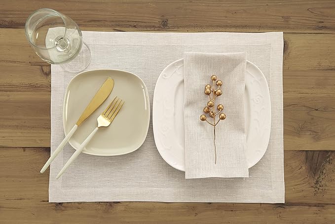 Solino Home Linen Cloth Napkins Set of 4-100% Pure Linen Light Natural Dinner Napkins 20 x 20 Inch for Fall, Autumn, Thanksgiving, Christmas - Athena, Handcrafted and Machine Washable