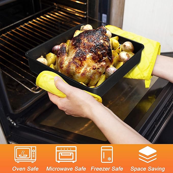 Herogo 8 x 8 Baking Pan Set of 2, Non-Stick Square Cake Pan for Oven, Stainless Steel Black Lasagna Brownies Casseroles Cakes Bakeware, Dishwasher Safe