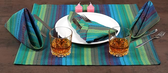Ramanta Home Salsa Stripe Teal Oversized Cloth Napkins 20x20 Inches, Cotton Soft & Durable Table Dinner Napkin Ideal for Thanksgiving, Christmas, Wedding | Washable Kitchen Fabric for Everyday Use