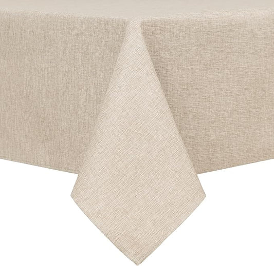 Hiasan Faux Linen Rectangle Tablecloth - Wrinkle and Stain Resistant Washable Table Cloth for Kitchen Dining Room Holiday Table Cover for Dinner, Beige, 60 x 140 Inch