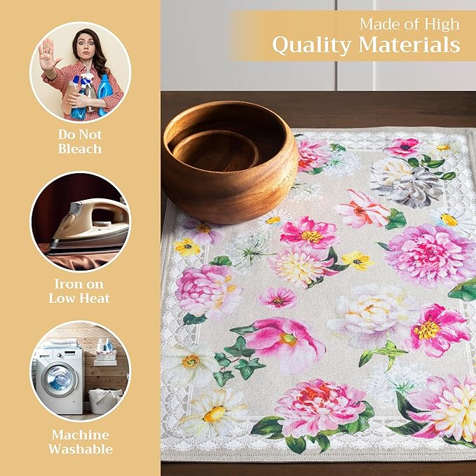 Maison d' Hermine Placemats Set of 4 100% Cotton Washable Cloth Place Mats, Reusable Table Mats for Kitchen Dining Decoration, Party, Wedding, Restaurant Spring/Summer (Pivoine, 13" x 19")