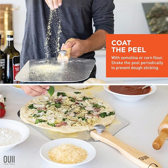 Pizza Peel with Cutter - 12 x 14-inch Metal Turning Peel, 14'' Pizza Cutter with Blade Cover - Premium Pizza Spatula Paddle, Pizza Oven Accessories Compatible with Ooni, Blackstone, Gozney