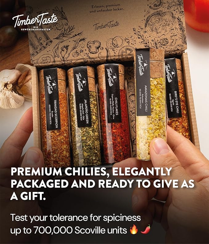 Hot Chili Spice Box for Men & Women [UP TO 600,000 SCOVILLE] – Gourmet Spices and Seasonings Sets – Exotic Spice Kit Cooking Gifts for Men Foodie Presents Hot Seasonings Collection – TIMBER TASTE®