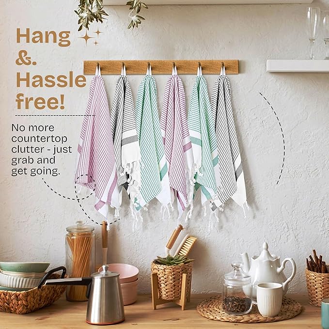 Multi Color Kitchen Towels 16x26 Inch, 3 Pack, 100% Cotton, Ultra Absorbent, Fast Dry, Machine Washable, Drying Dishes, Cleaning, Everyday Use - Burgundy, Black, Green