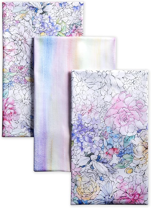 Maison d' Hermine Kitchen Towels Set of 3 100% Cotton 27.50" x 20" Reusable Cloth Tea Dish Towels Absorbent with Hanging Loop for Kitchen, Home, Dining, Cocktail Parties Spring/Summer (Floral Love)