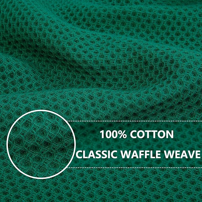 Homaxy 100% Cotton Waffle Weave Kitchen Dish Towels, Ultra Soft Absorbent Quick Drying Cleaning Towel, 13 x 28 Inches, 4-Pack, Dark Green