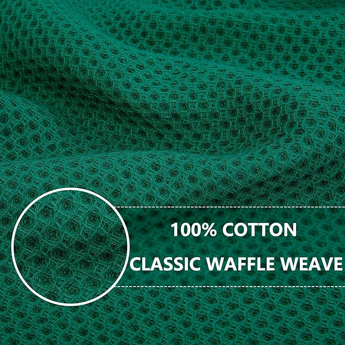 Homaxy 100% Cotton Waffle Weave Kitchen Dish Cloths, Ultra Soft Absorbent Quick Drying Dish Towels, 12 x 12 Inches, 12-Pack, Dark Green