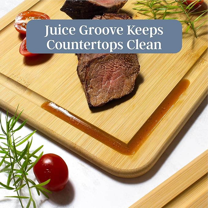 Totally Bamboo 3-Piece Cutting Board Set — Kitchen Chopping Boards with Juice Grooves, Premium Bamboo Cutting Boards for Meat, Vegetables and Cheese