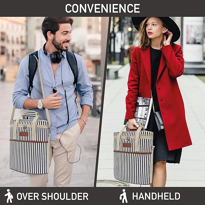 OPUX 3 Bottle Wine Carrier Tote, Insulated Leakproof Wine Cooler Bag, Wine Travel Bag Tote for Picnic BYOB Beach, Portable Wine Bottle Carrying Case, Gift for Wine Lover Women Men Christmas, Stripe