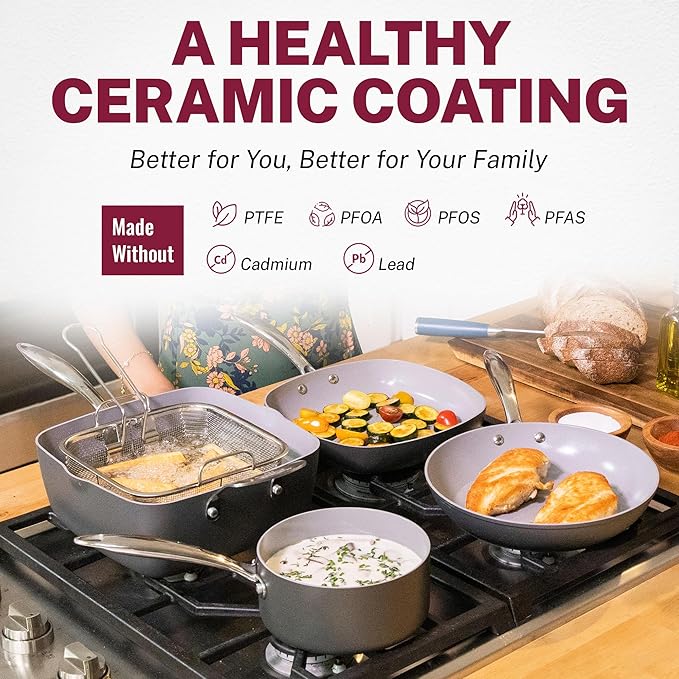 Granitestone 13 Pc Ceramic Pots and Pans Set Non Stick, Kitchen Cookware Sets, Pot and Pan Set Nonstick, Anodized Non Toxic Ceramic Cookware Set, Non Stick Pots and Pan Set, Oven & Dishwasher Safe