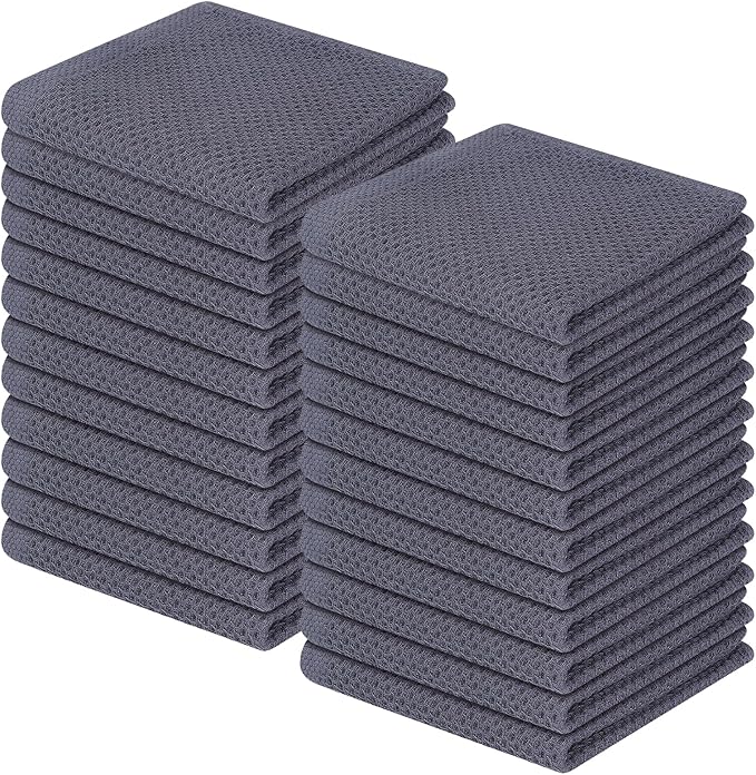 Homaxy 100% Cotton Waffle Weave Kitchen Dish Cloths, Ultra Soft Absorbent Quick Drying Dish Towels, 12 x 12 Inches, 24-Pack, Dark Grey