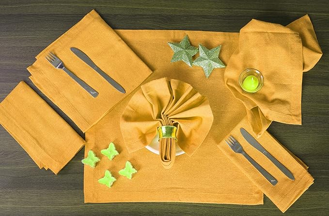 Ramanta Home Mustard Cotton Dinner Napkins Set of 12 | 100% Cotton 18x18 Inch Cloth Napkins | Reusable Fabric Table Napkins for Everyday Use, Parties, Weddings, Thanksgiving, Christmas, Halloween