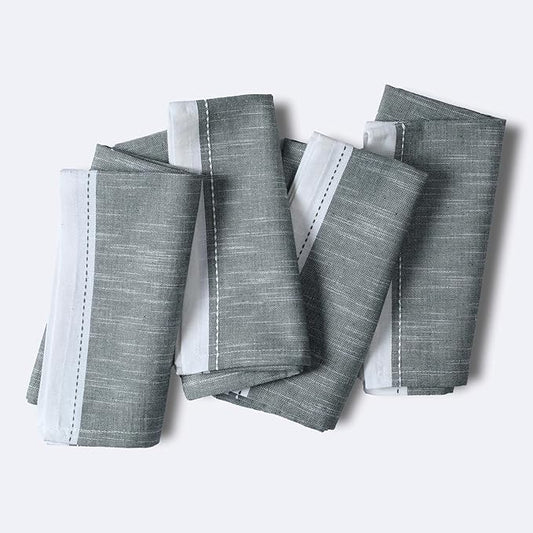 Ramanta Home Cloth Napkins Set of 4 Textured Cotton 18x18 - Premium Contrast Border Thanksgiving Dinner Napkins for Christmas Farmhouse Wedding, Soft Washable Table Linen for Everyday Use - Dark Olive