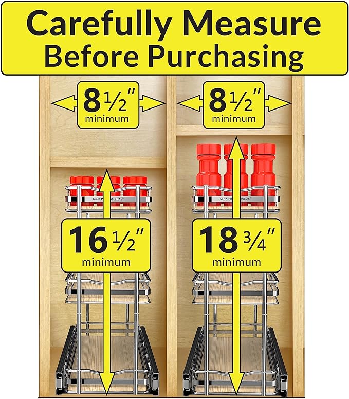 LYNK PROFESSIONAL® Élite™ Pull Out Spice Rack Organizer for Inside Kitchen Cabinets - 6"x21" - Slide Out Drawer – Wood/Chrome Sliding Spice Cabinet Organization Shelf Racks - 3 Tier