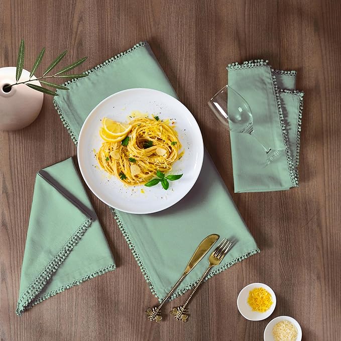 Bedding Craft Cotton Cloth Dinner Napkins Set of 12 – 18x18 Teal with Decorative Lace Selvedge – Reusable Machine Washable Fabric Napkins for Weddings, Baby Showers, Parties & Table Décor