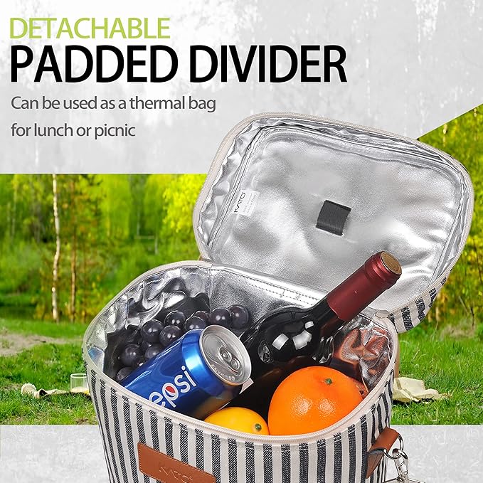 Tirrinia 4 Bottle Leakproof Insulated Wine Carrier Tote Bag - Padded and Portable for Travel, Restaurants, Tastings, Parties - Great Gift for Wine Lovers, Stripe Pattern