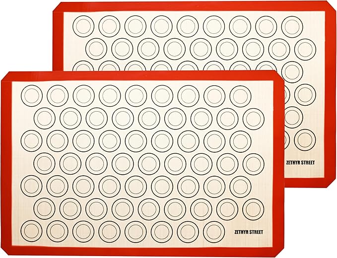 Macaron Silicone Baking Mats - Set of 10 - Full Size - 16.5 x 24, Non-Stick Macaron Mat for Perfect Baking - Dishwasher & Oven Safe, Ideal for Macarons, Cookies, Bread, Red Border