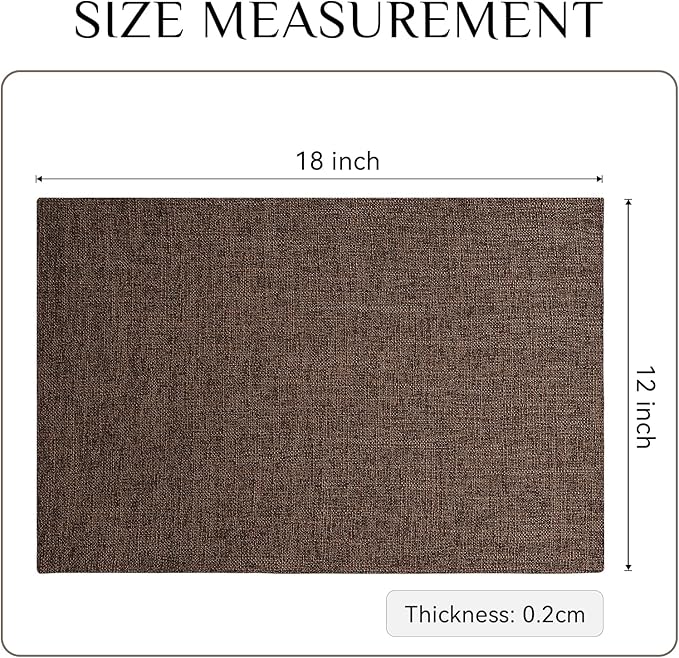 Softalker Faux Linen Placemats Set of 8-12 x 18 Inch, Heat Resistant Double Layered Durable Burlap Farmhouse Place Mats, Non-Slip Washable Rustic Table Mats for Dining, Kitchen, Party（Dark Brown