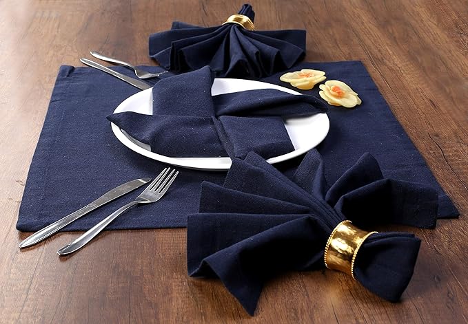 Ramanta Home Navy Cotton Dinner Napkins Set of 12 | 100% Cotton 18x18 Inch Cloth Napkins | Reusable Fabric Table Napkins for Everyday Use, Parties, Weddings, Thanksgiving, Christmas, Halloween