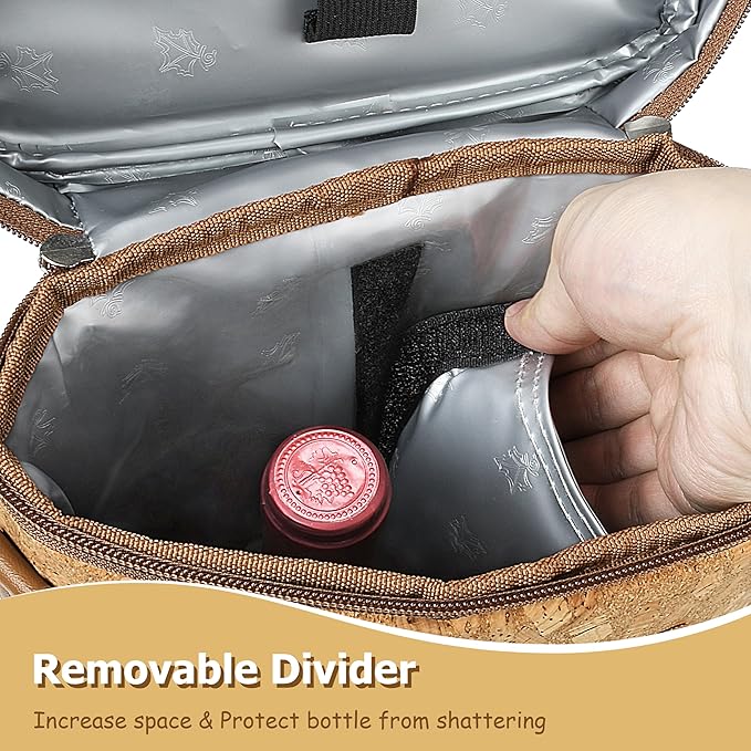 Tirrinia 2 Bottle Wine Gift Tote Carrier - Leakproof & Insulated Padded Versatile Wine Cooler Bag for Travel, BYOB Restaurant, Wine Tasting, Party, Dinner,Gift for Wine Lovers, Cork