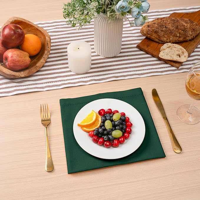 Blue Needles Set of 6 Hemstitch Linen Napkins 100% Cotton Forest Green Cloth Dinner Napkins 18x18 inches, Soft, Reusable, Absorbent, Washable, Ideal for Fall Thanksgiving Events Parties & Everyday Use