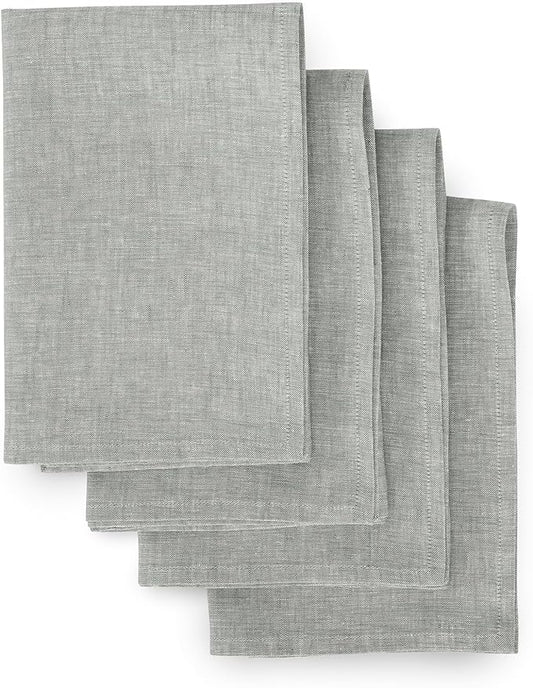 Solino Home Linen Cloth Napkins Set of 4-100% Pure Linen Chambray Grey Dinner Napkins 20 x 20 Inch for Fall, Autumn, Thanksgiving - Athena, Handcrafted and Machine Washable