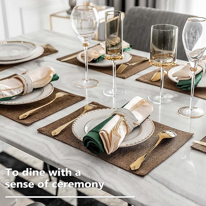 Home Brilliant Cloth Placemats Set of 4 Heat Resistant Dining Table Place Mats Linen Kitchen Table Mats, Brown