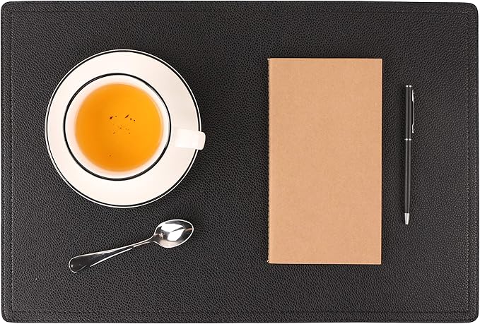 Set of 8 Faux Leather Placemats, PU Table Mats, Waterproof, Stain Resistant, Heat Resistant, Easy to Clean for Kitchen Dining Table,Conference Table C Black Rectangle