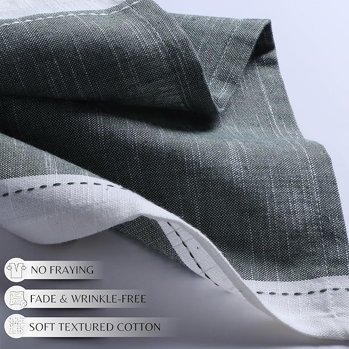 Ramanta Home Cloth Napkins Set of 4 Textured Cotton 18x18 - Premium Contrast Border Thanksgiving Dinner Napkins for Christmas Farmhouse Wedding, Soft Washable Table Linen for Everyday Use - Dark Olive