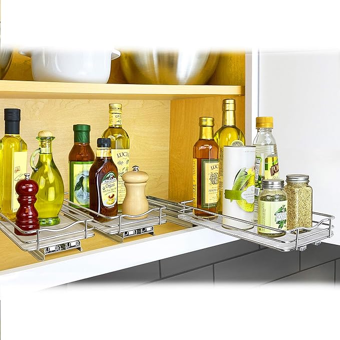 LYNK PROFESSIONAL® Pull Out Spice Rack Organizer for Inside Kitchen Cabinets - 6-3/8 inch Wide - Slide Out Drawer – Chrome Sliding Spice Cabinet Organization Shelf Racks - 1 Tier