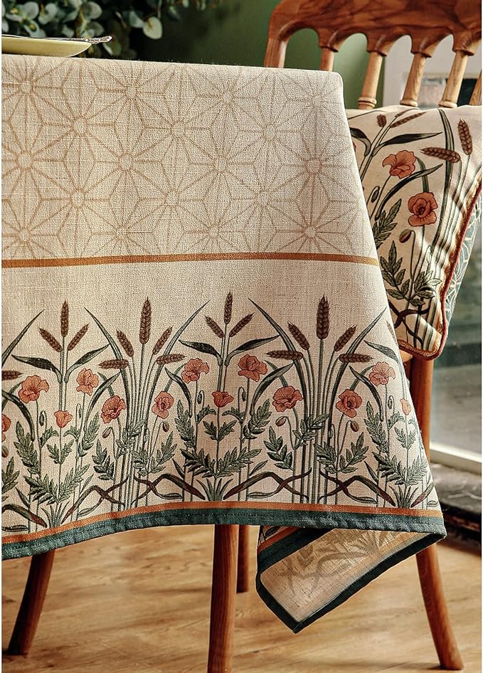 patdrea Designer Floral Linen Table Cloth Durable Breathable Tabletop Cover Dacorative Kitchen Dining Tablecloth for Rectangular Tables for Kitchen Dining Parties,Holiday Christmas,67"x 118"