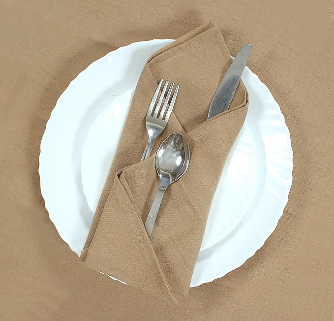 ANA Cloth Napkins Set of 12 (17.5x17.5) inch 100% Cotton Dinner Napkin Washable Hotel Quality Reusable Kitchen & Table Linen for Fall Thanksgiving Family Dinners Weddings & Everyday Use - Brown