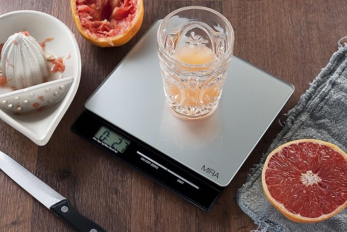 MIRA 11 lb Digital Food Scale - Glass Platform with Multi-Unit Measurement - Easy One-Touch Tare Function