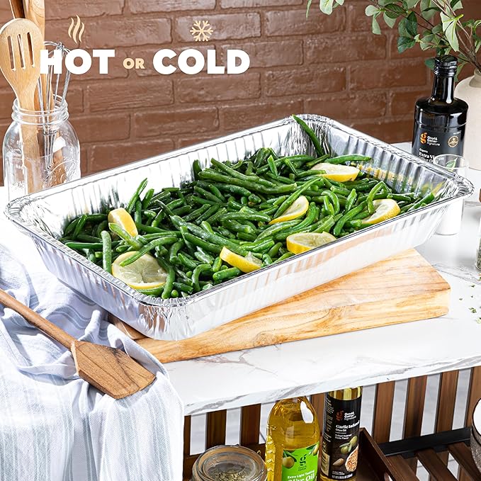 PLASTICPRO 25 Pack Aluminum Pans 13'' X 21" Disposable Pans with Covers Heavy Duty 20 lb Foil Pans for Baking and Cooking