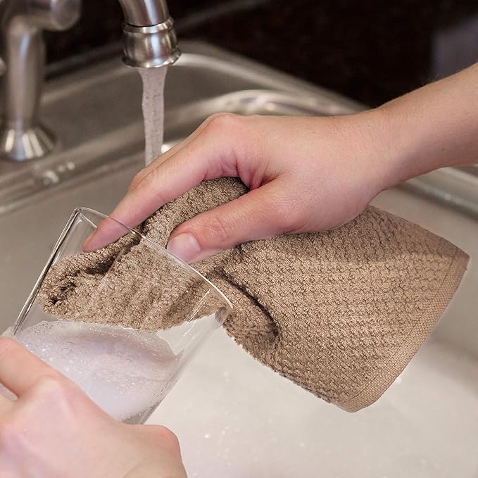 Sticky Toffee Cotton Dishcloths Set of 8 – 12x12 in Tan and White Tea Towels, Reusable and Absorbent Dish Cloths for Cleaning or Drying, Oeko-Tex Cotton