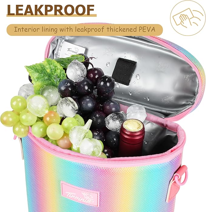 Tirrinia 2 Bottle Wine Gift Tote Carrier - Leakproof & Insulated Padded Versatile Wine Cooler Bag for Travel, BYOB Restaurant, Wine Tasting, Party, Dinner, Gift for Wine Lovers, Rainbow