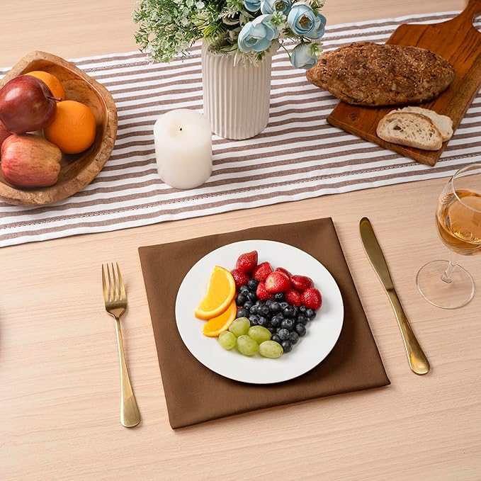 Blue Needles Solid Cloth Napkins Set of 6 Nut Brown 100% Cotton Dinner Napkins 18x18 inches - Soft, Reusable, Absorbent & Washable Fall Thanksgiving Linen, Ideal for Events, Parties & Everyday Use