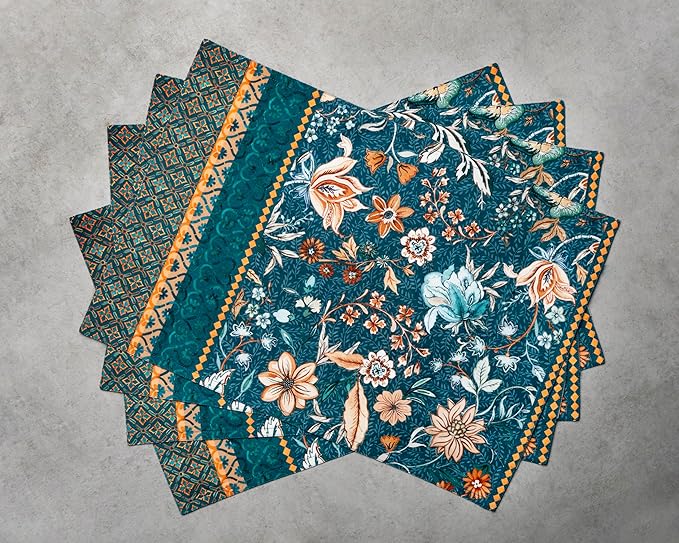 Maison d' Hermine Placemats Set of 4 100% Cotton Washable Cloth Place Mats, Reusable Table Mats for Thanksgiving Christmas Decorations Kitchen Dining Party Wedding (Luxury Loft - Dark Teal, 13" x 19")